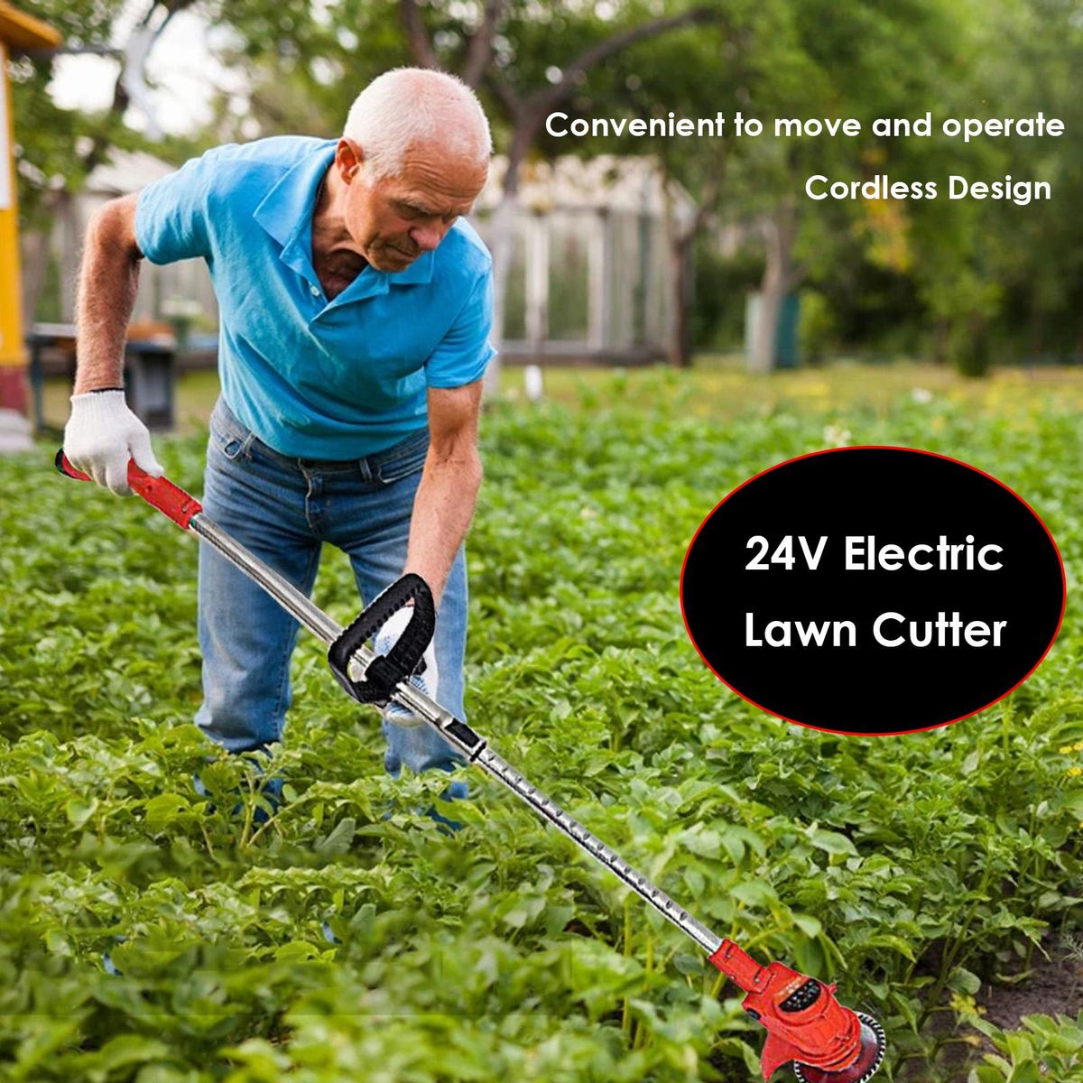 24V Electric Grass Trimmer Rechargeable Handheld Lawn Cutter Home Use Cordless Portable Grass Branches Mower for Garden Courtyard Pruning/Mowing