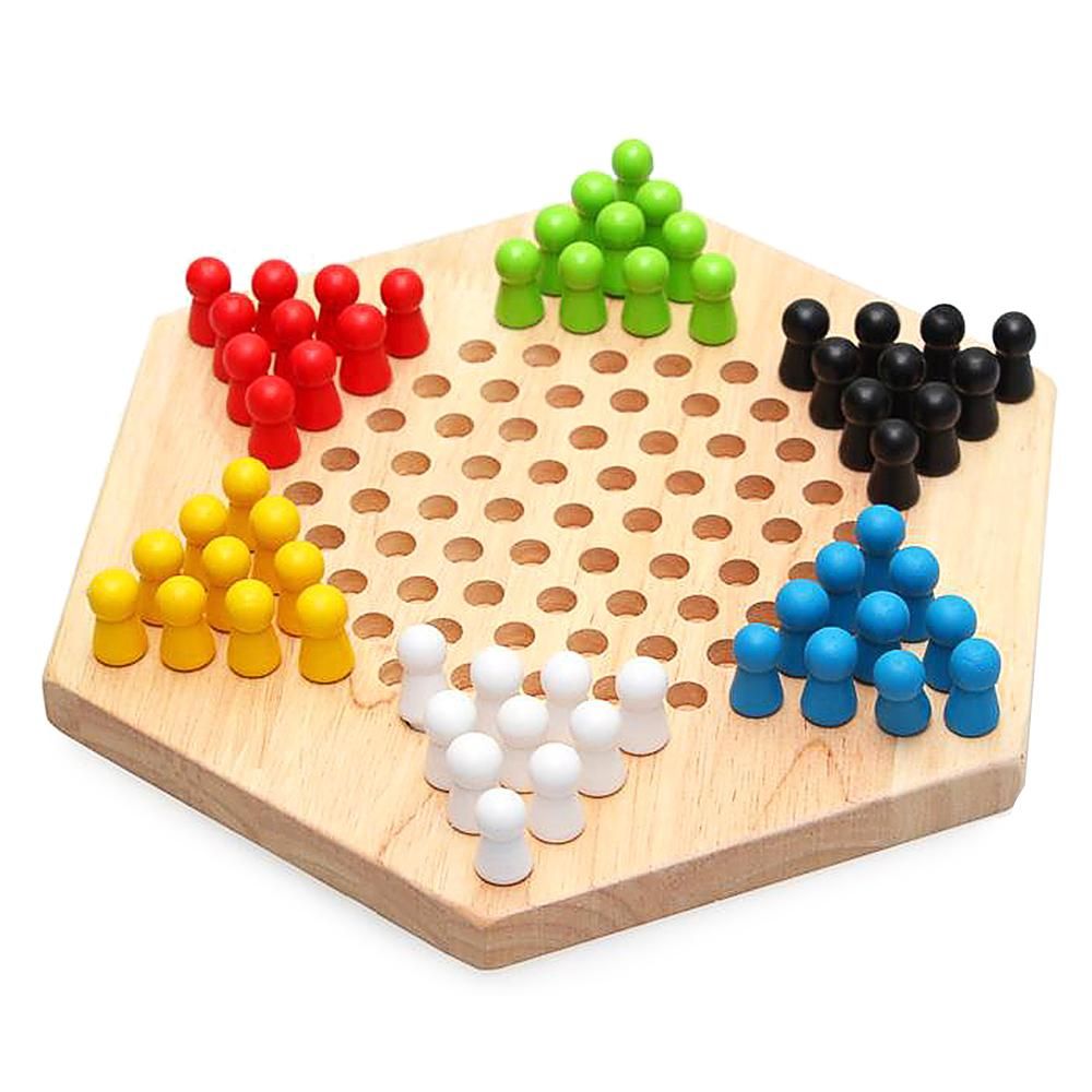 Portable Chinese Checker Game Set Rubber Wood Chinese Checkers Classic Chinese Strategy Board Game Children Puzzle Game