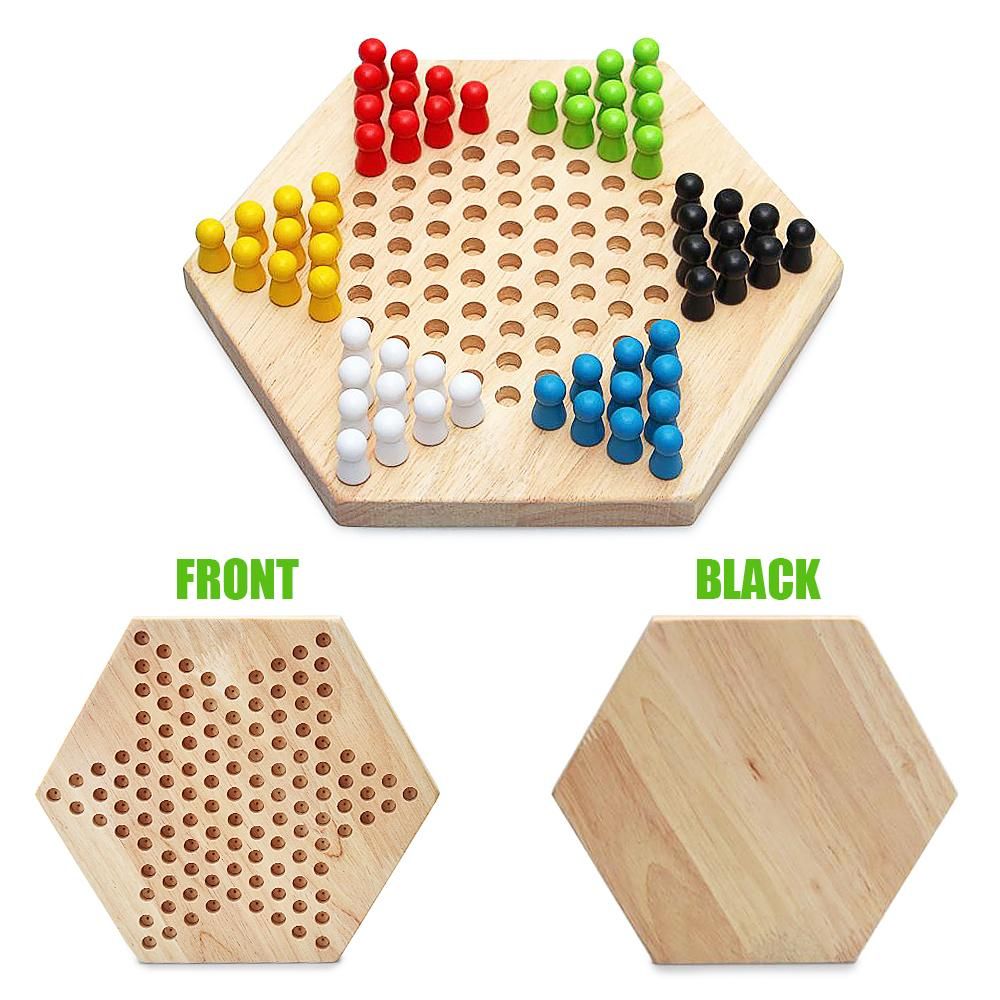 Portable Chinese Checker Game Set Rubber Wood Chinese Checkers Classic Chinese Strategy Board Game Children Puzzle Game