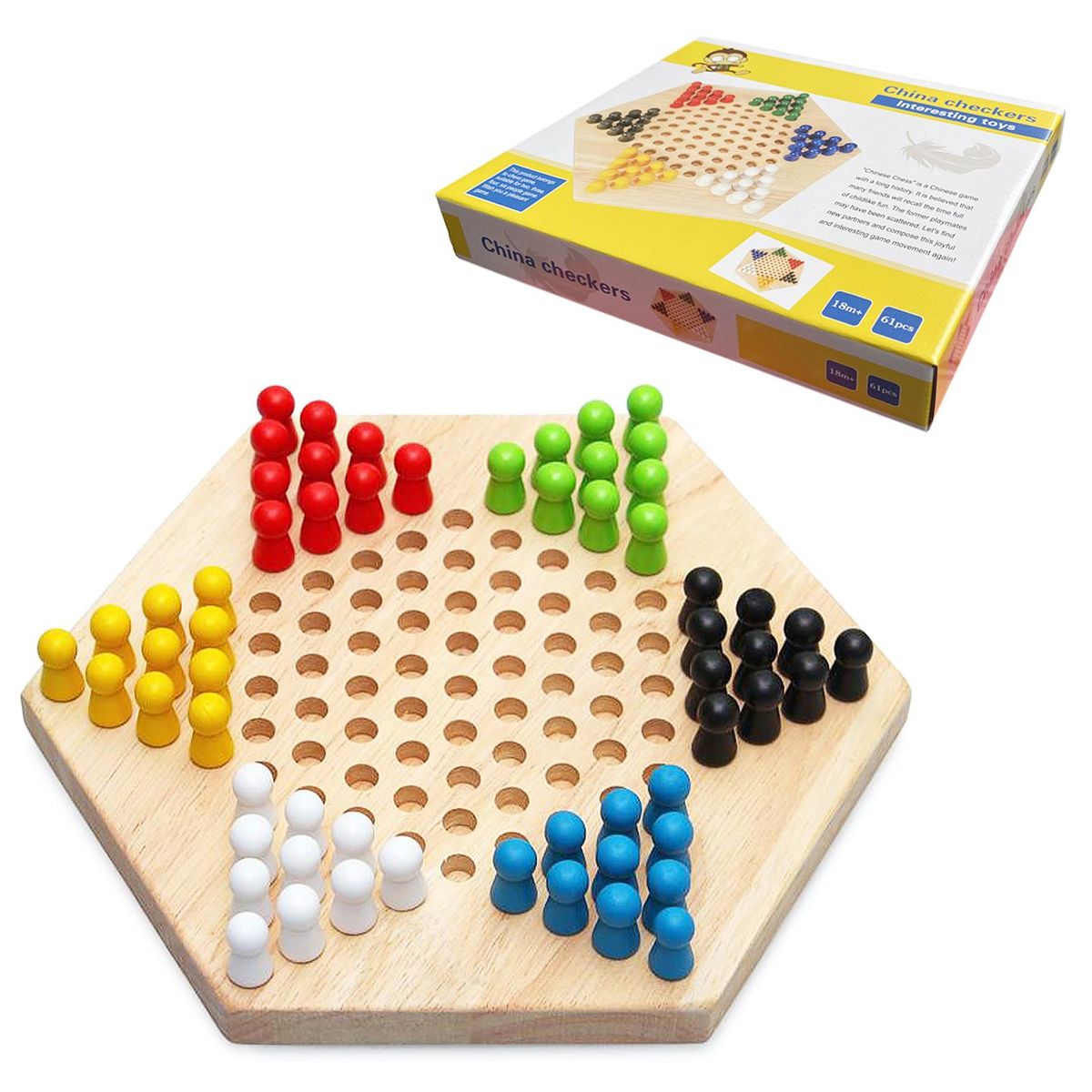 Portable Chinese Checker Game Set Rubber Wood Chinese Checkers Classic Chinese Strategy Board Game Children Puzzle Game