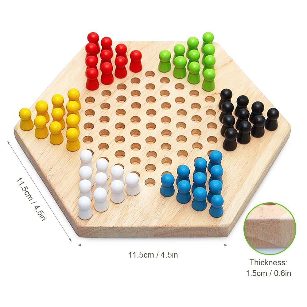 Portable Chinese Checker Game Set Rubber Wood Chinese Checkers Classic Chinese Strategy Board Game Children Puzzle Game