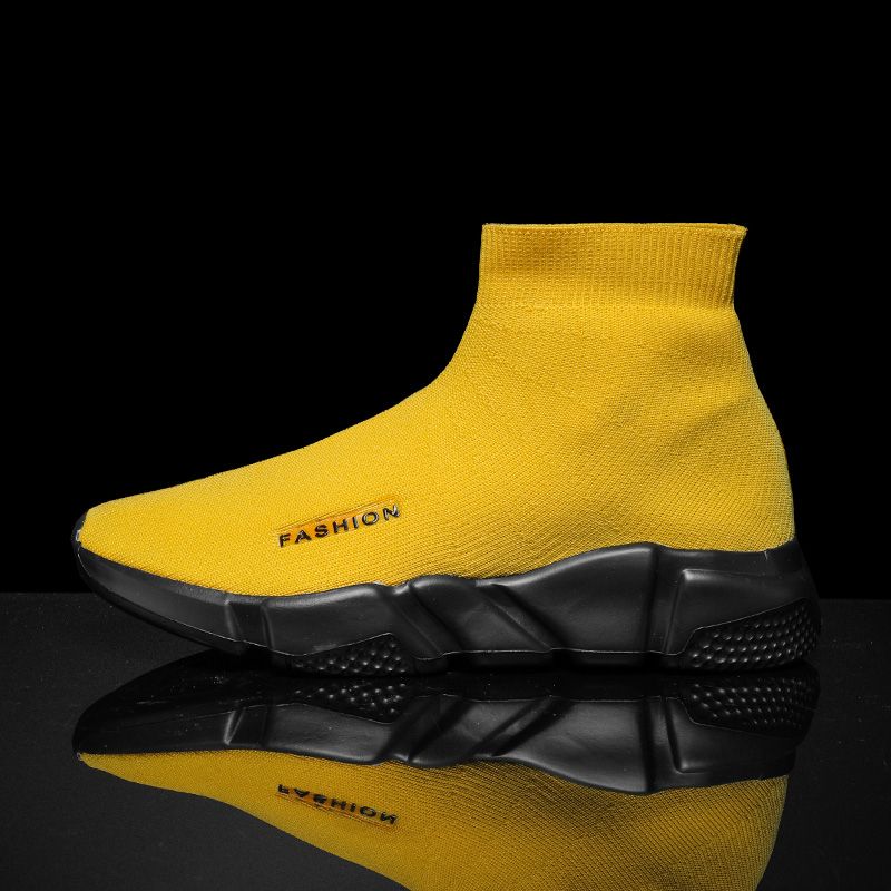(Black White)New Trend Men Running Shoes High Top Couple Socks Sneakers Outdoor Women Slip On Sport