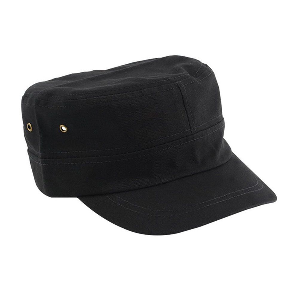 Casual Uni  Solid Color   Cap Military Flat Top Adjustable Baseball Hat-Black