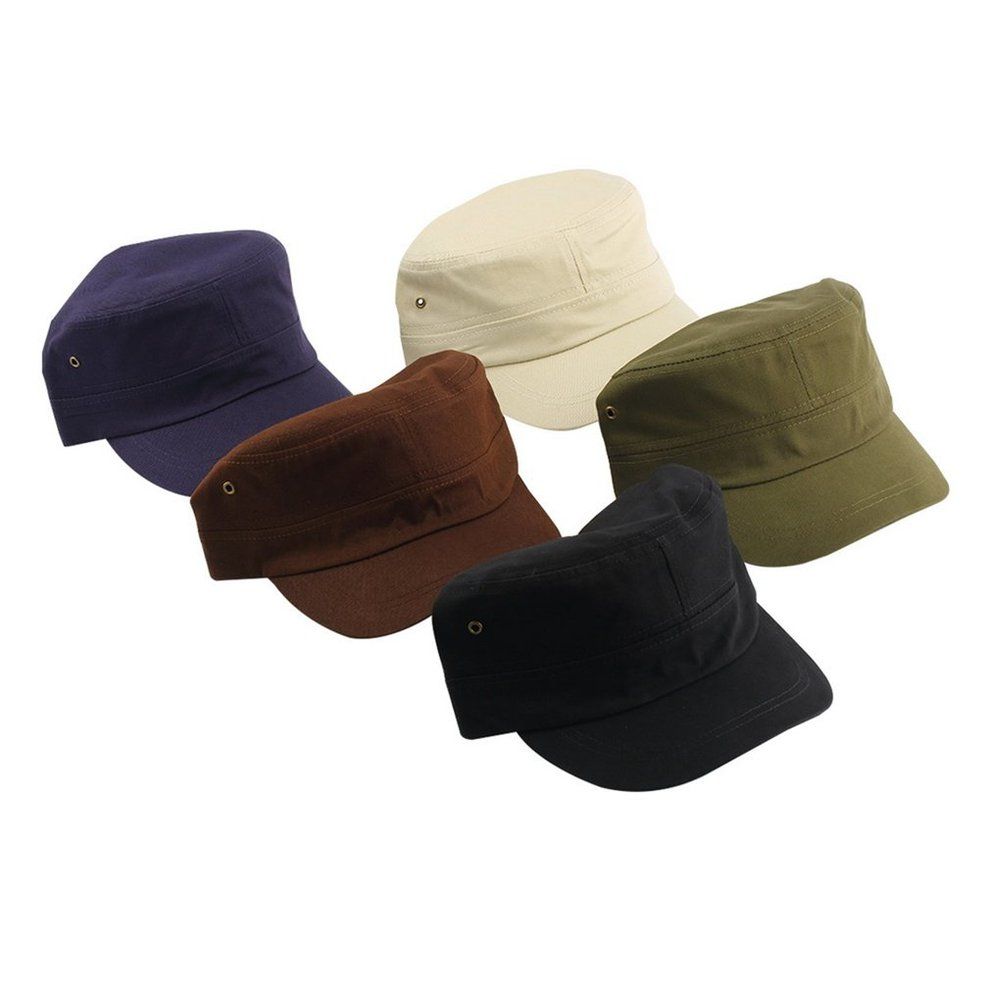 Casual Uni  Solid Color   Cap Military Flat Top Adjustable Baseball Hat-Black