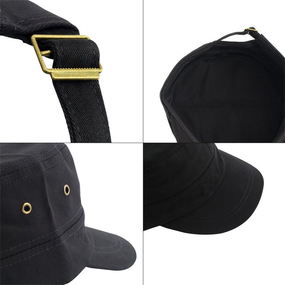 Casual Uni  Solid Color   Cap Military Flat Top Adjustable Baseball Hat-Black
