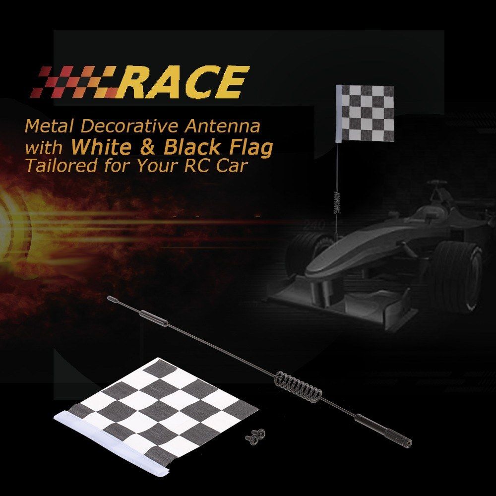 Metal Decorative Antenna With White   Black Flag For 1:10