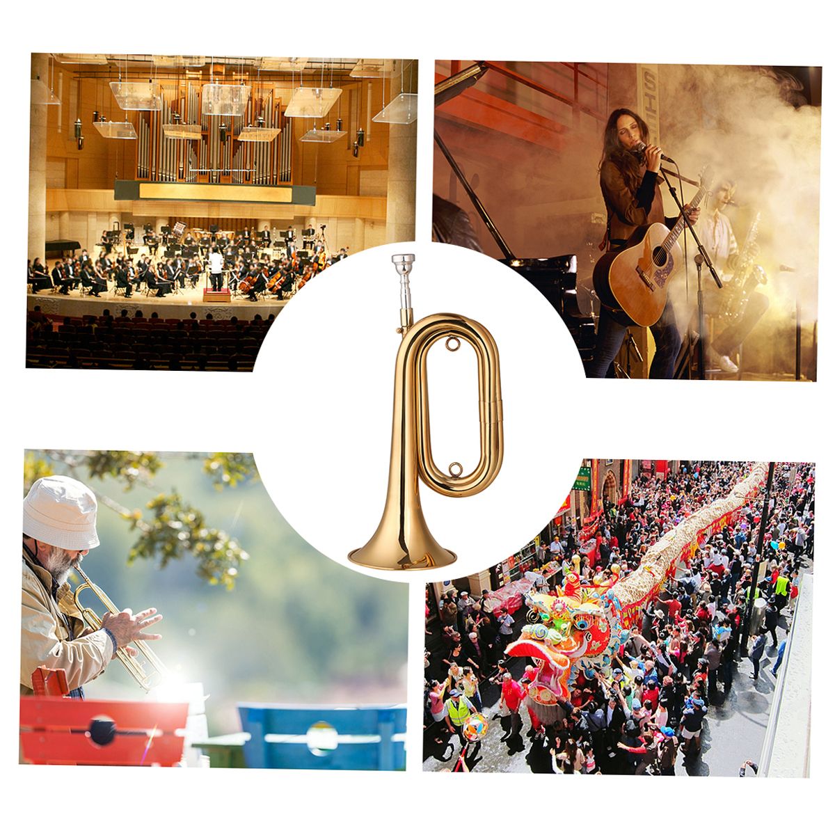 Brass Bugle Call Gold-Plated Trumpet Cavalry Horn With