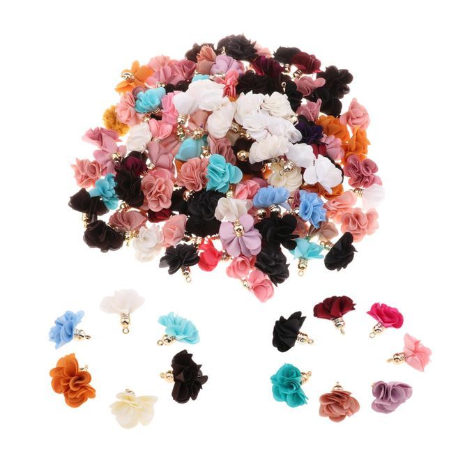 100-Pack Cloth Flower Pendants Tassel Charms DIY Earrings Making 25