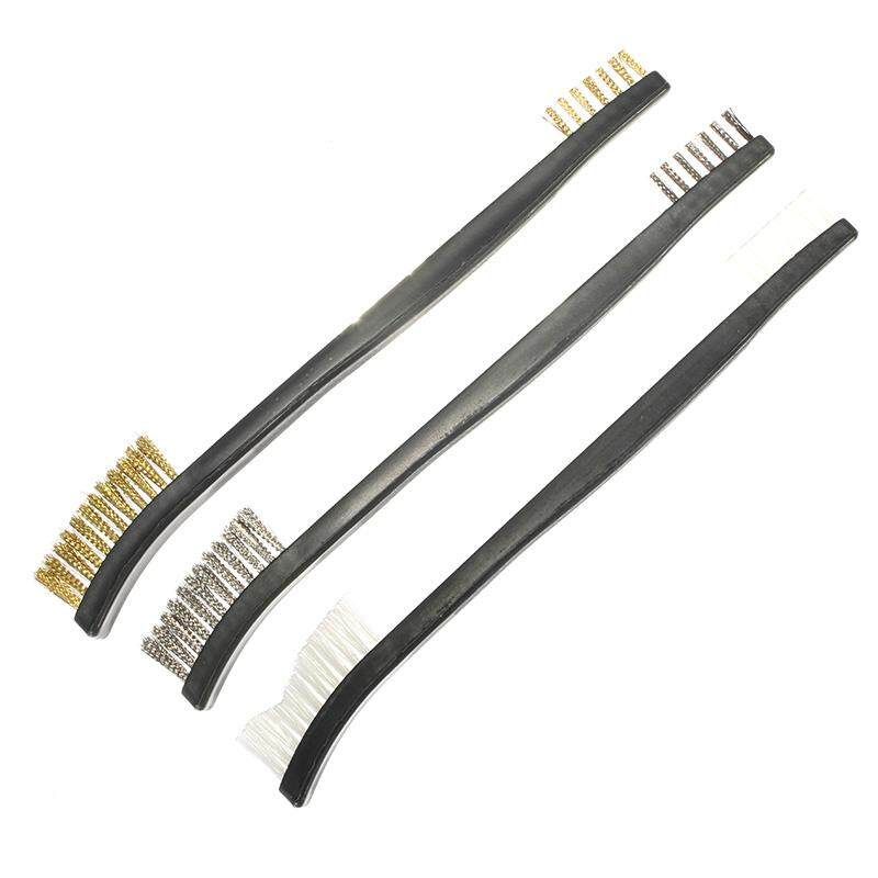 3Pcs Brush Kit Double End Steel Wire Brush Copper Wire Brush Nylon Brush