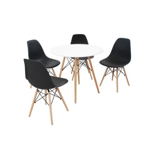 White Dinning Table + 4 Black Chairs