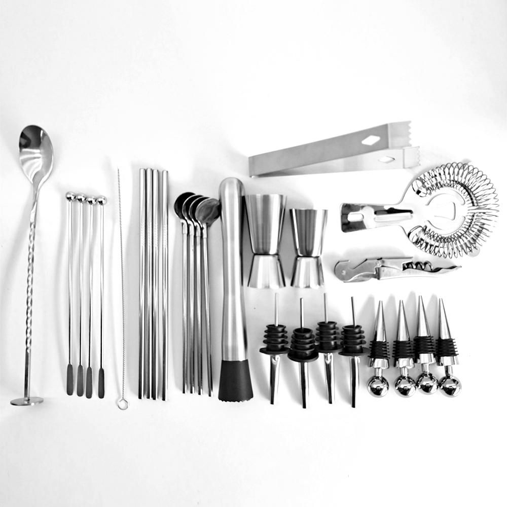 30pcs Bar Cocktail Set Boston Shaker Drink Making Kit Stainless Mixer Making Gift