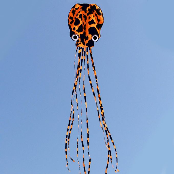 Huge  Soft Octopus Kite With 98ft Line For Kids Orange Black