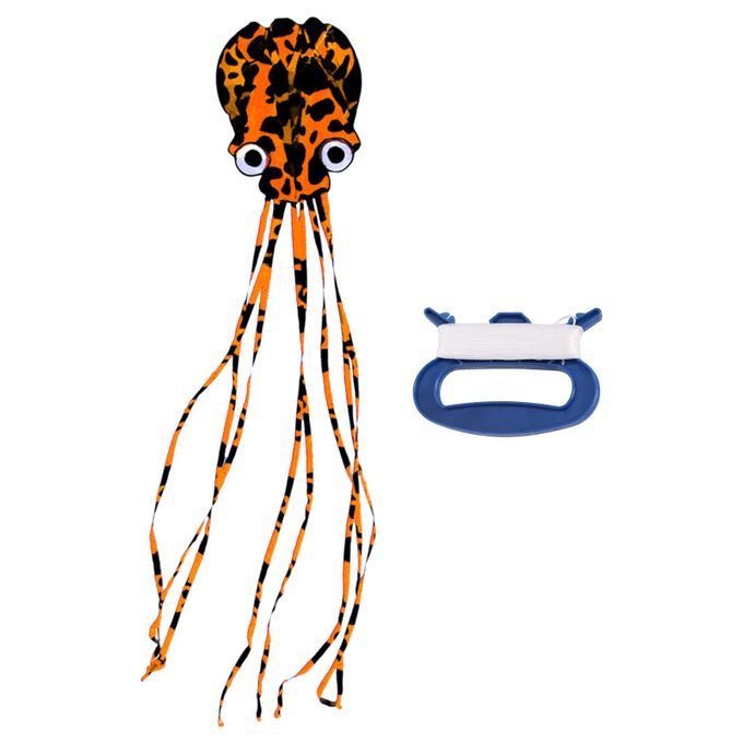 Huge  Soft Octopus Kite With 98ft Line For Kids Orange Black