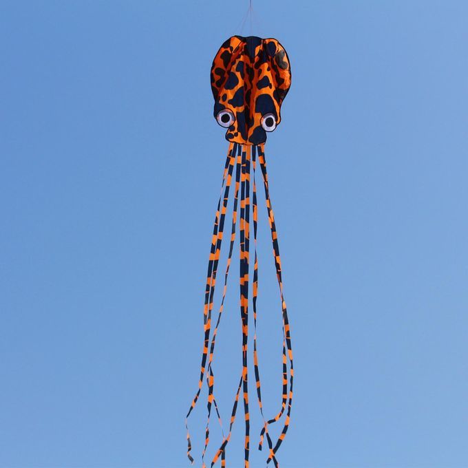 Huge  Soft Octopus Kite With 98ft Line For Kids Orange Black