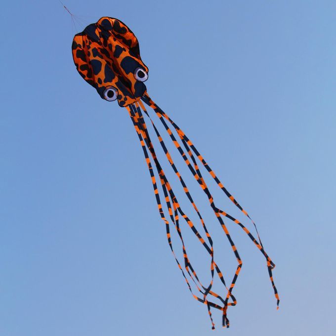 Huge  Soft Octopus Kite With 98ft Line For Kids Orange Black