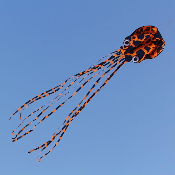 Huge  Soft Octopus Kite With 98ft Line For Kids Orange Black