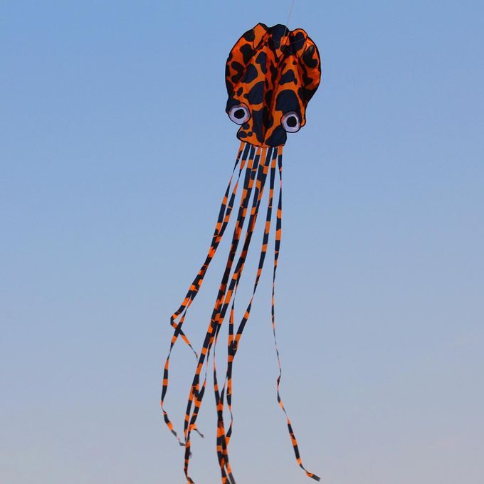 Huge  Soft Octopus Kite With 98ft Line For Kids Orange Black