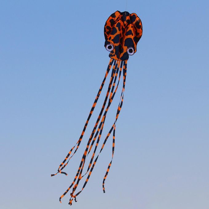 Huge  Soft Octopus Kite With 98ft Line For Kids Orange Black