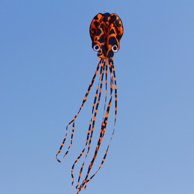 Huge  Soft Octopus Kite With 98ft Line For Kids Orange Black