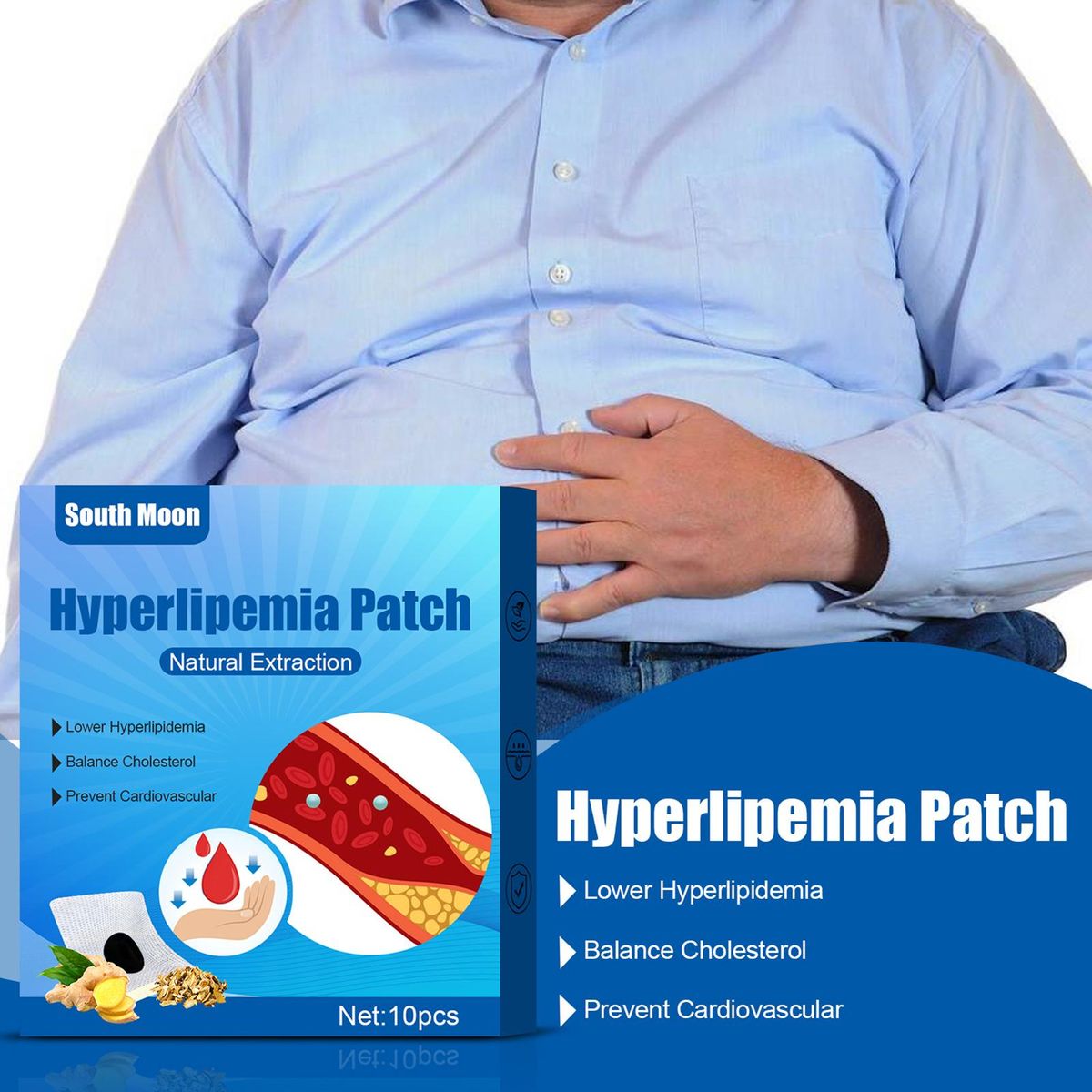 South Moon 10Pcs Hyperlipemia Patches Natural Extraction Non-woven Fabric Lower Hyperlipemia Balance Cholesterol Stop Cardiovascular