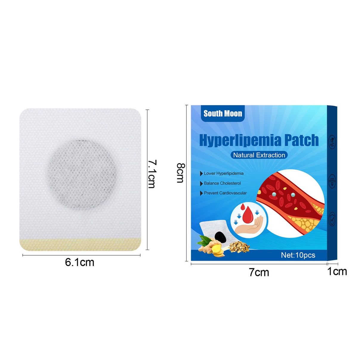 South Moon 10Pcs Hyperlipemia Patches Natural Extraction Non-woven Fabric Lower Hyperlipemia Balance Cholesterol Stop Cardiovascular