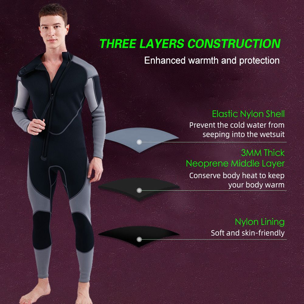 3mm Neoprene Wetsuit For Men Front Zip Full Body Diving Suit