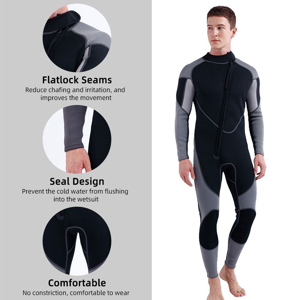 3mm Neoprene Wetsuit For Men Front Zip Full Body Diving Suit