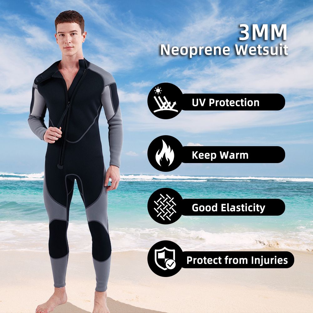 3mm Neoprene Wetsuit For Men Front Zip Full Body Diving Suit