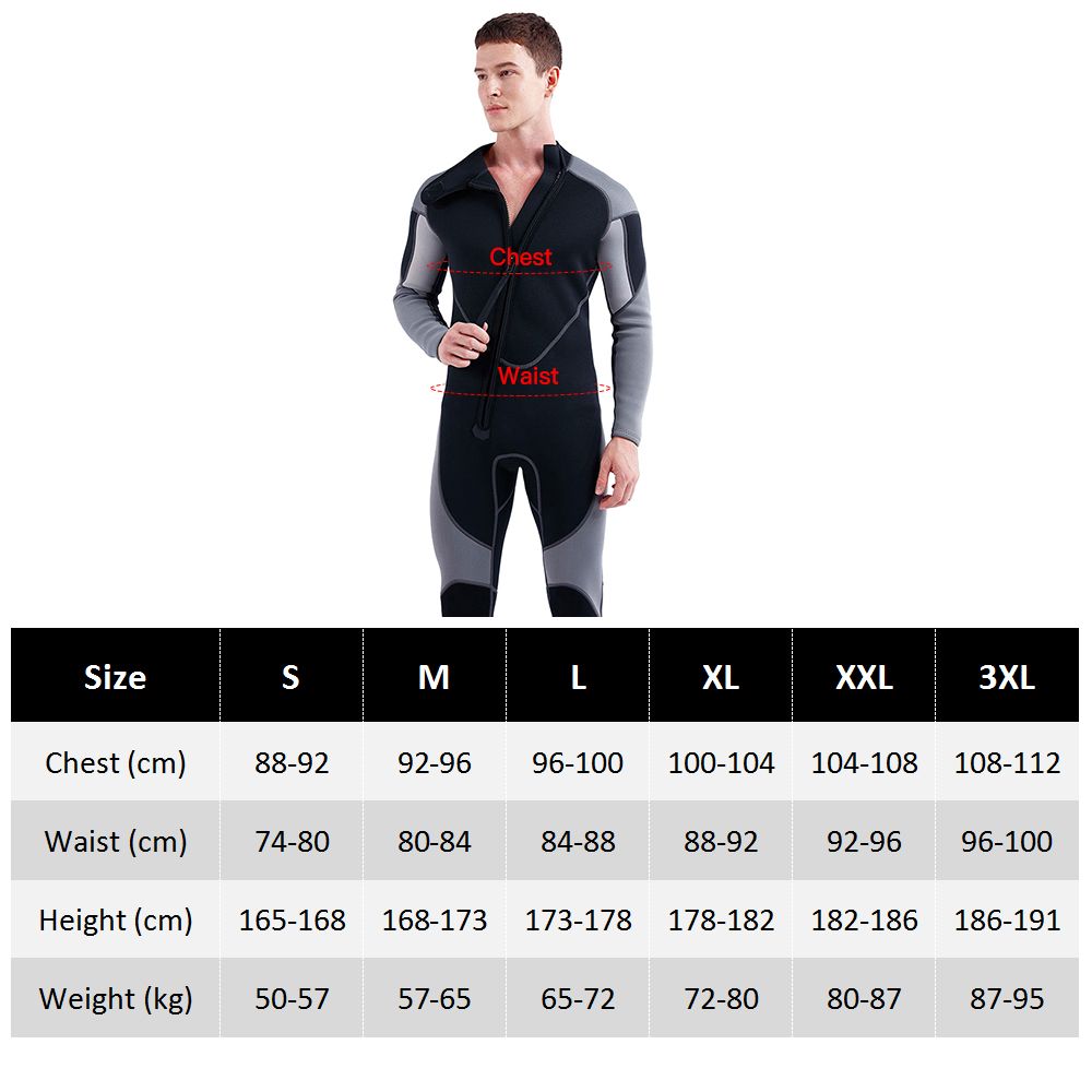 3mm Neoprene Wetsuit For Men Front Zip Full Body Diving Suit