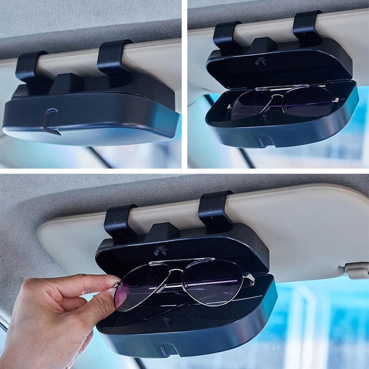 Sunglasses Holder Car Sun Visor Eye Glasses Case Black
