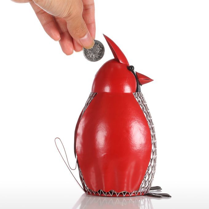Bird Money  With Red Clothes Iron Handmade Bird Shape Coin -