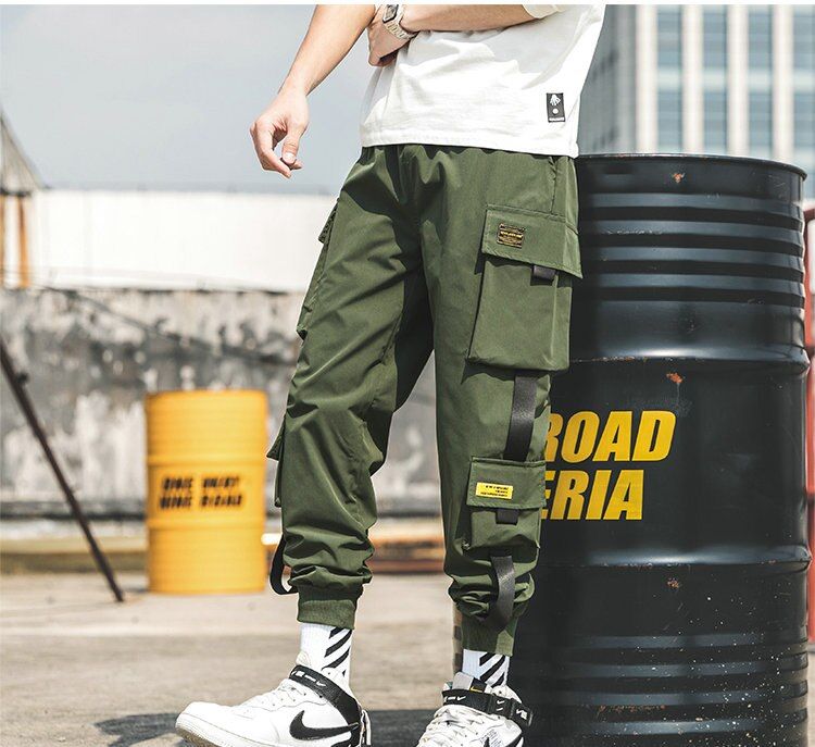 Men's Jogging Overalls Casual Hip-hop Pockets-Green