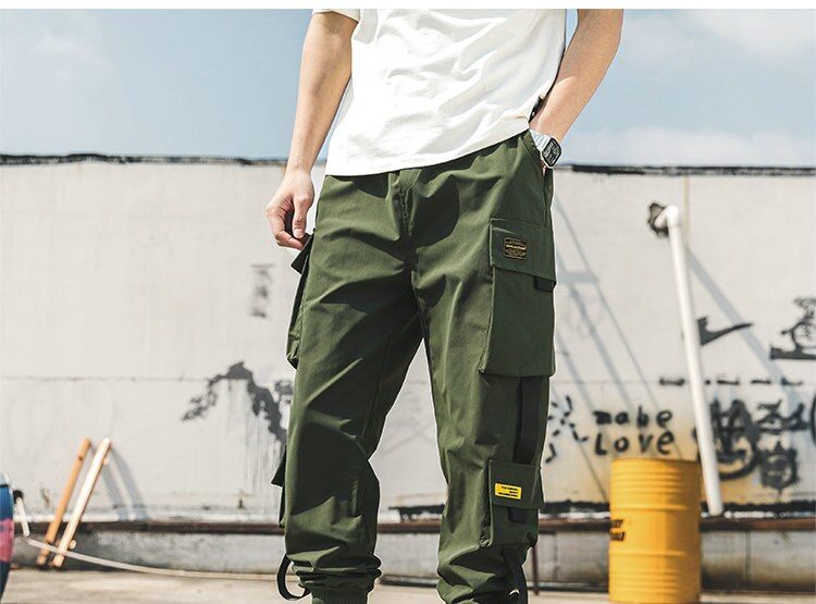 Men's Jogging Overalls Casual Hip-hop Pockets-Green