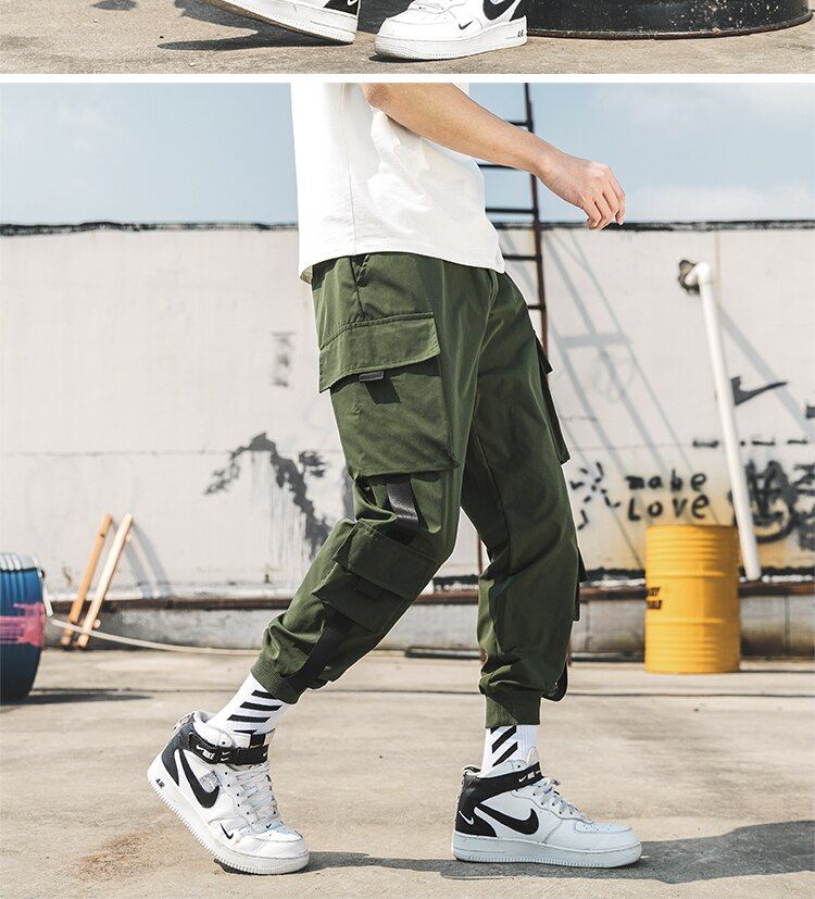 Men's Jogging Overalls Casual Hip-hop Pockets-Green