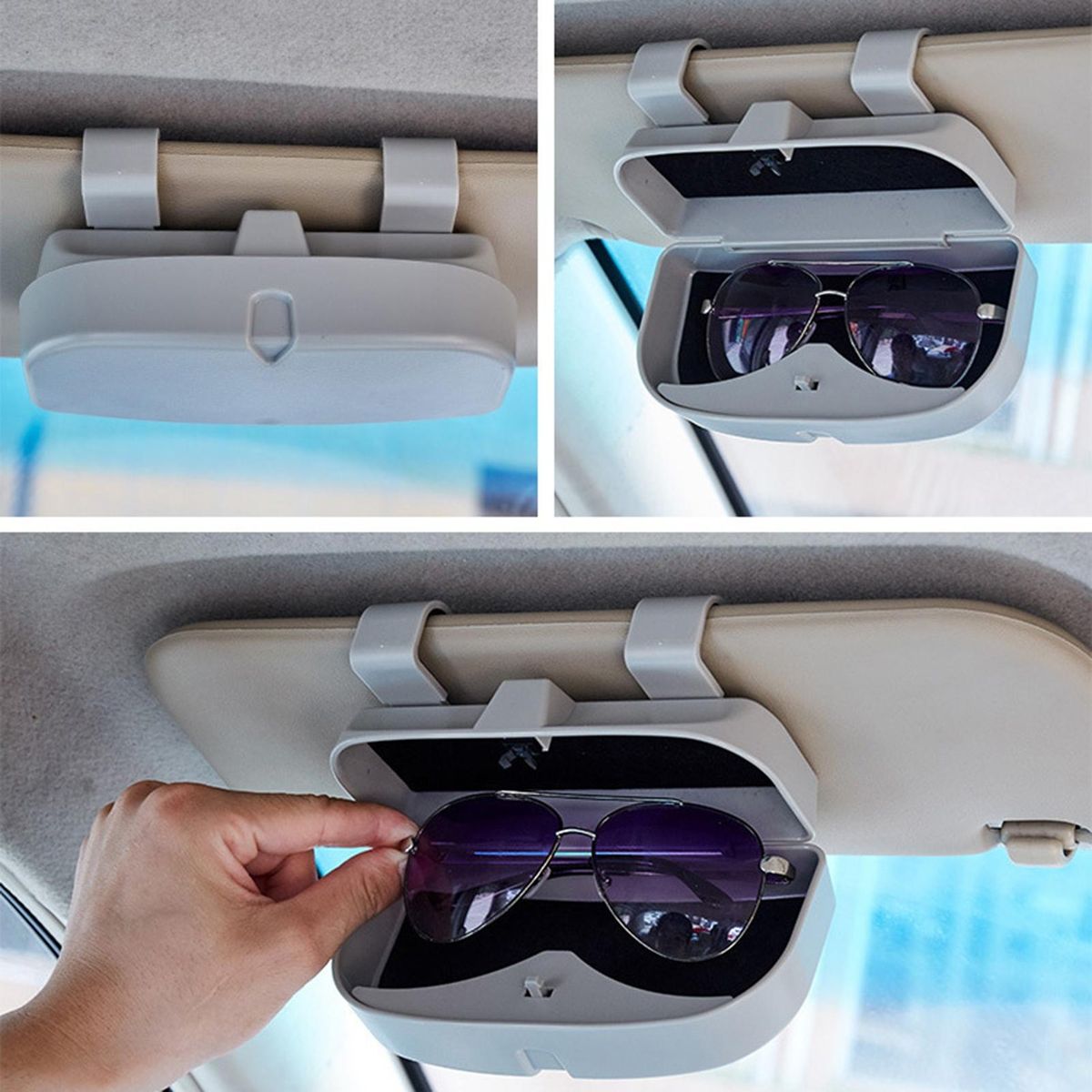 Sunglasses Case Strong Sun Visor Glasses Holder Grey