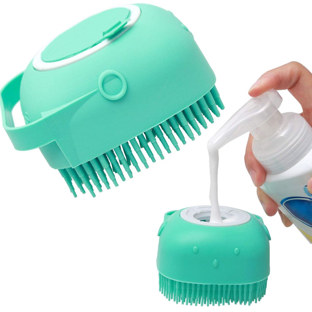 Pet Dog Shampoo Brush 2.7oz/80ml Cat Massage Comb Grooming Scrubber Brush For Bathing-Blue