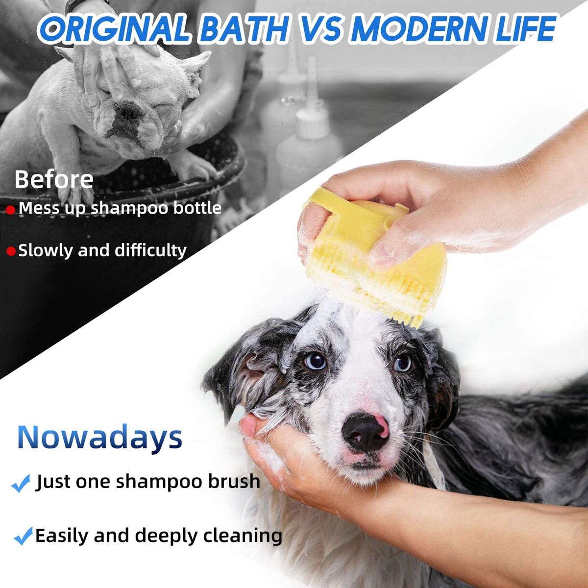 Pet Dog Shampoo Brush 2.7oz/80ml Cat Massage Comb Grooming Scrubber Brush For Bathing-Blue