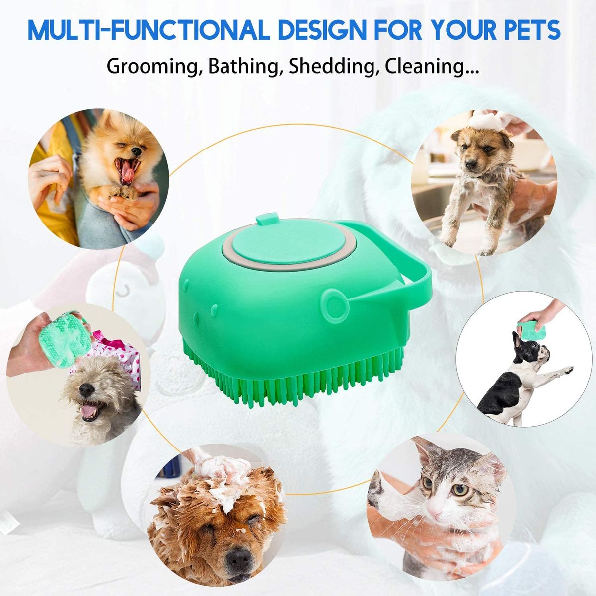 Pet Dog Shampoo Brush 2.7oz/80ml Cat Massage Comb Grooming Scrubber Brush For Bathing-Blue