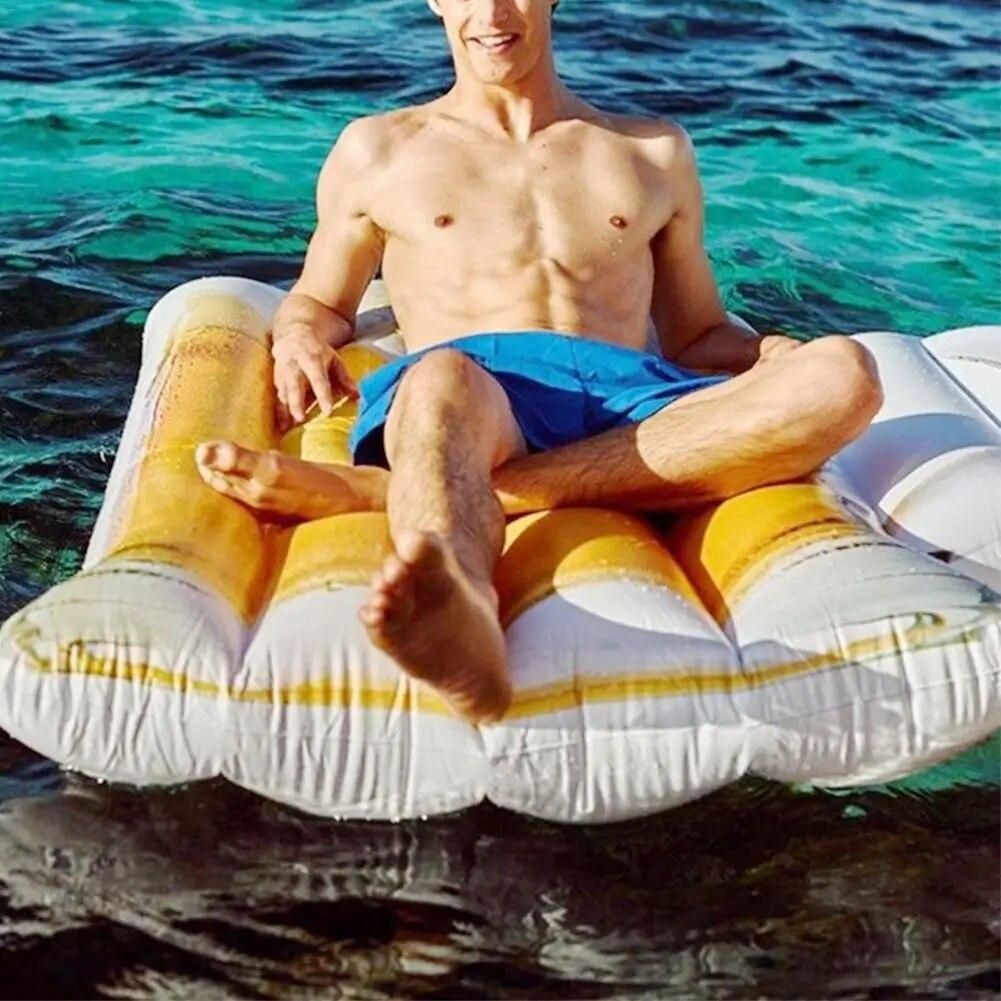 Beer Shaped Water Hammock Pool Lounger Float Inflatable Rafts Swimming Pool Air Lightweight Floating Chair Portable Pool Mat