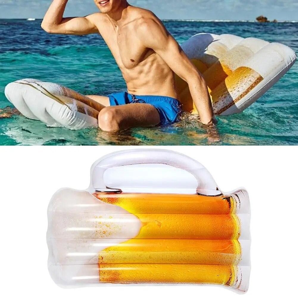 Beer Shaped Water Hammock Pool Lounger Float Inflatable Rafts Swimming Pool Air Lightweight Floating Chair Portable Pool Mat