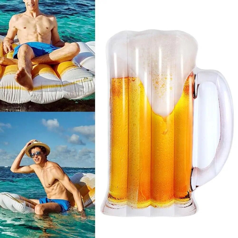 Beer Shaped Water Hammock Pool Lounger Float Inflatable Rafts Swimming Pool Air Lightweight Floating Chair Portable Pool Mat
