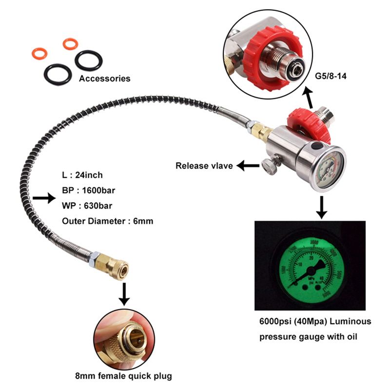 Valve Regulator Fill Station Hose for PCP Air Tank SCBA