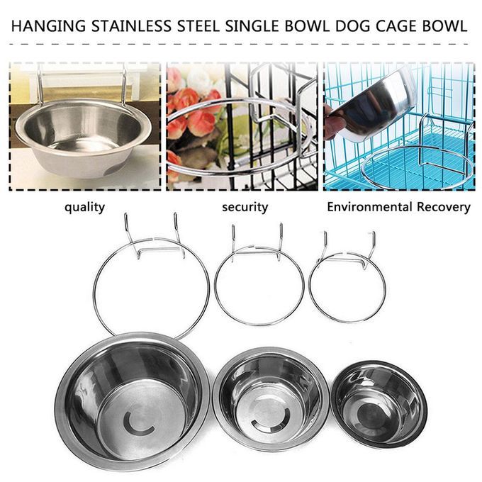 Stainless Steel Hanging Bowl Feeding Pet Bird Dog Food Water Cage Cup