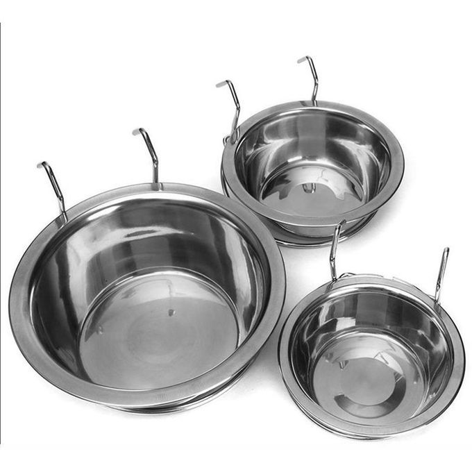 Stainless Steel Hanging Bowl Feeding Pet Bird Dog Food Water Cage Cup