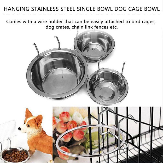 Stainless Steel Hanging Bowl Feeding Pet Bird Dog Food Water Cage Cup