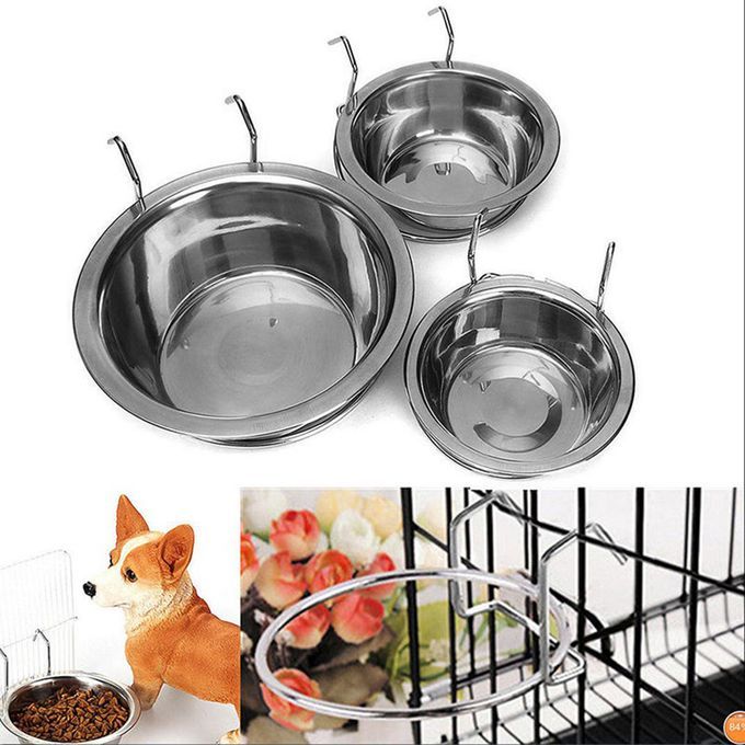 Stainless Steel Hanging Bowl Feeding Pet Bird Dog Food Water Cage Cup