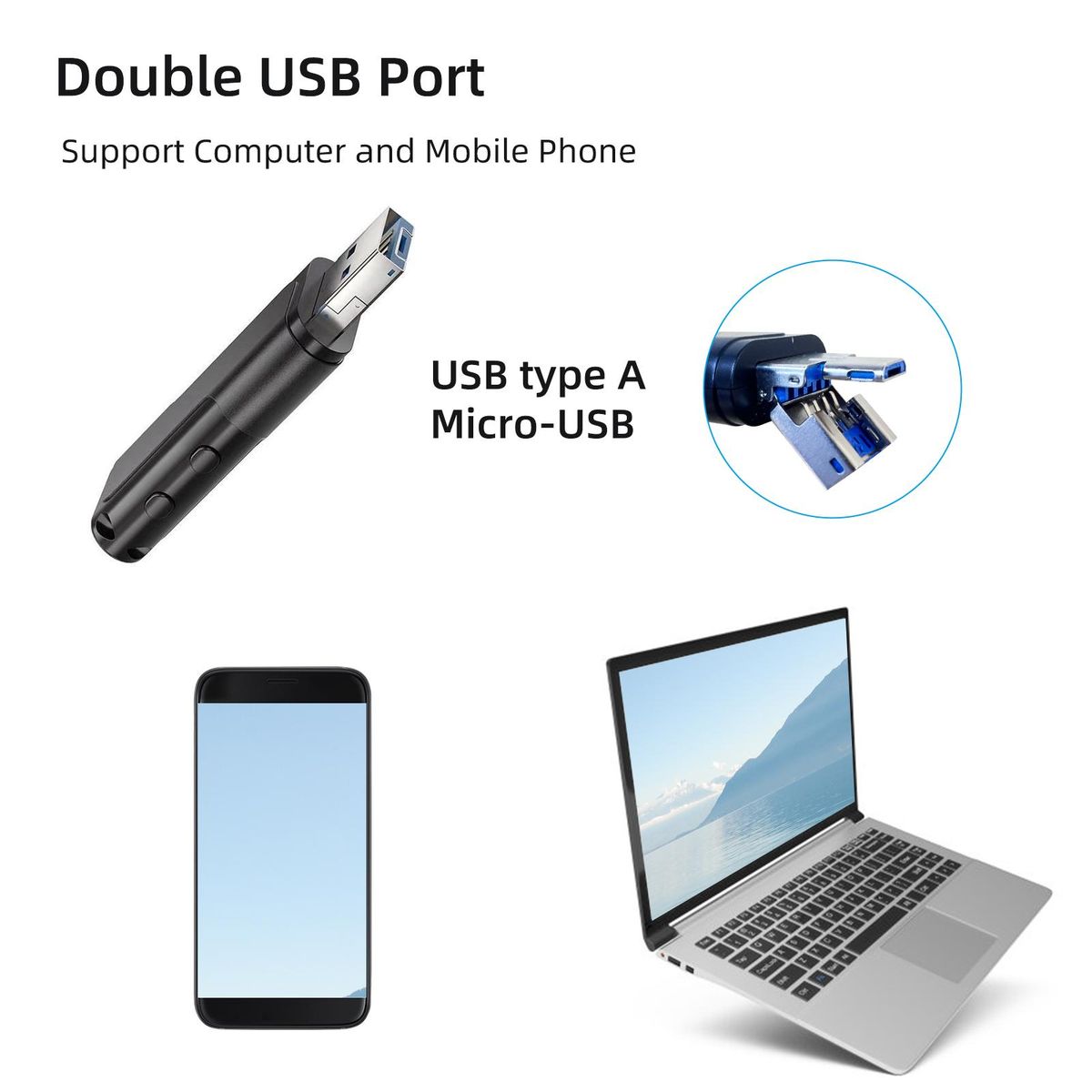 Digital Voice Recorder U-disk Flash Driver Sound Audio Activated Dictaphone Recording Device Professional 8G Storage Card with USB & Micro USB Interface for Lecture Class Meeting Interview