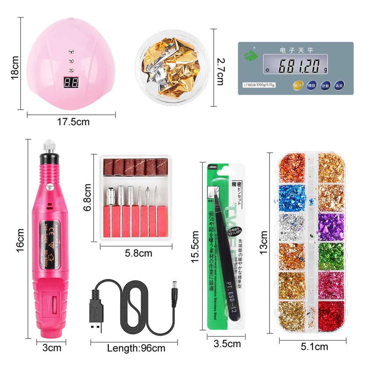 Nail Art Tools Set Nail Lamp Nail Drill Machine Foil Paper Diamond Ornament Manicure Salon Home DIY