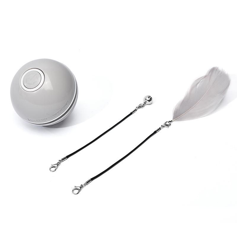 Pet Electric Cat Toy LED Infrared Cat Teaser Stick Feather Cat Self-Hi Automatic Cat Teaser Ball USB Rechargeable Charging strap accessories gray About 6.4cm in diameter