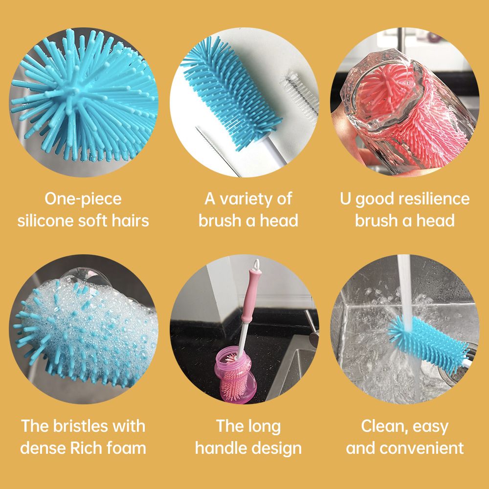 3 Pcs Soft Baby Bottle Brush Bottle And Straw Brush Cleaning